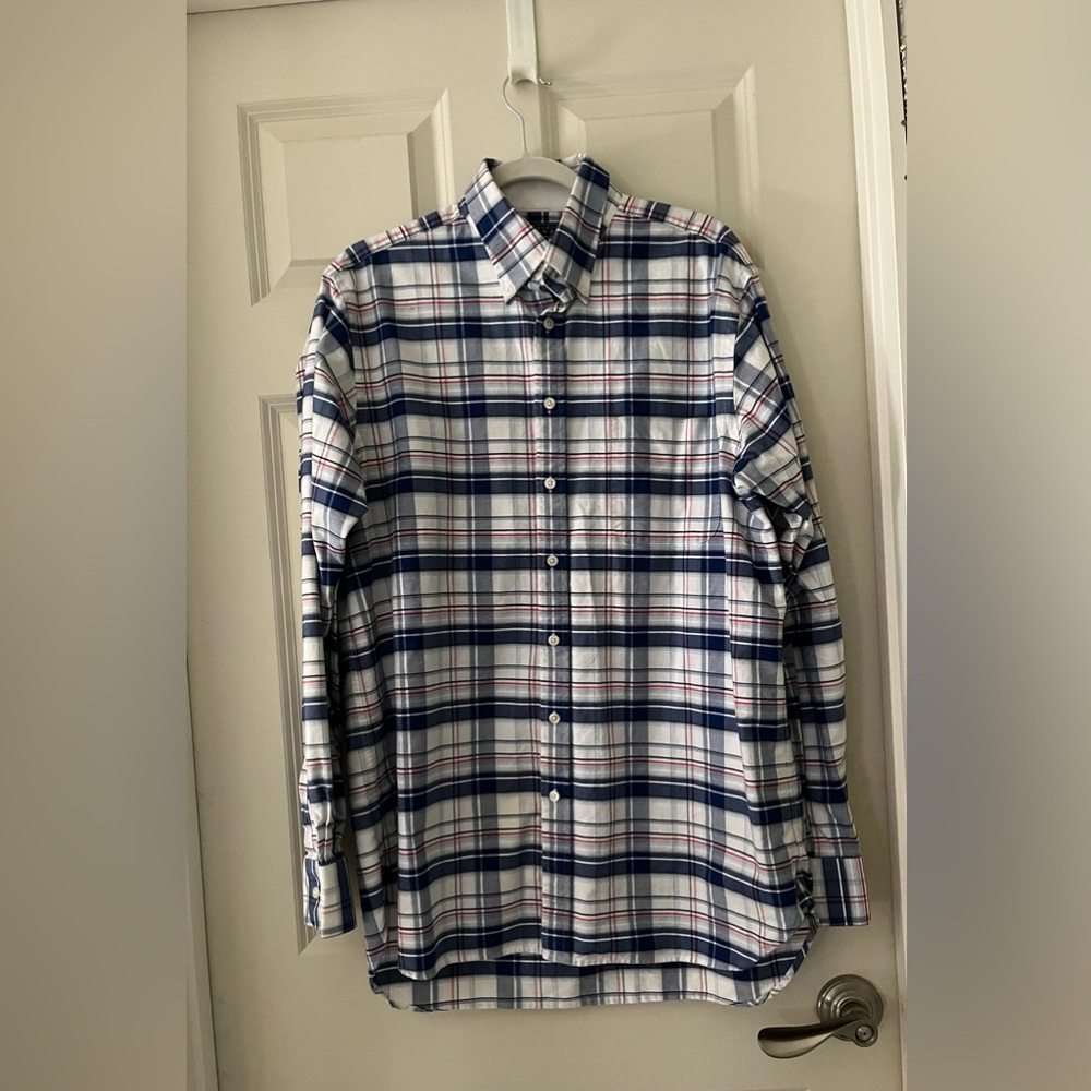 Menโs L Charles Tyrwhitt Jermyn Street London Oxford Weave Plaid Shirt cotton